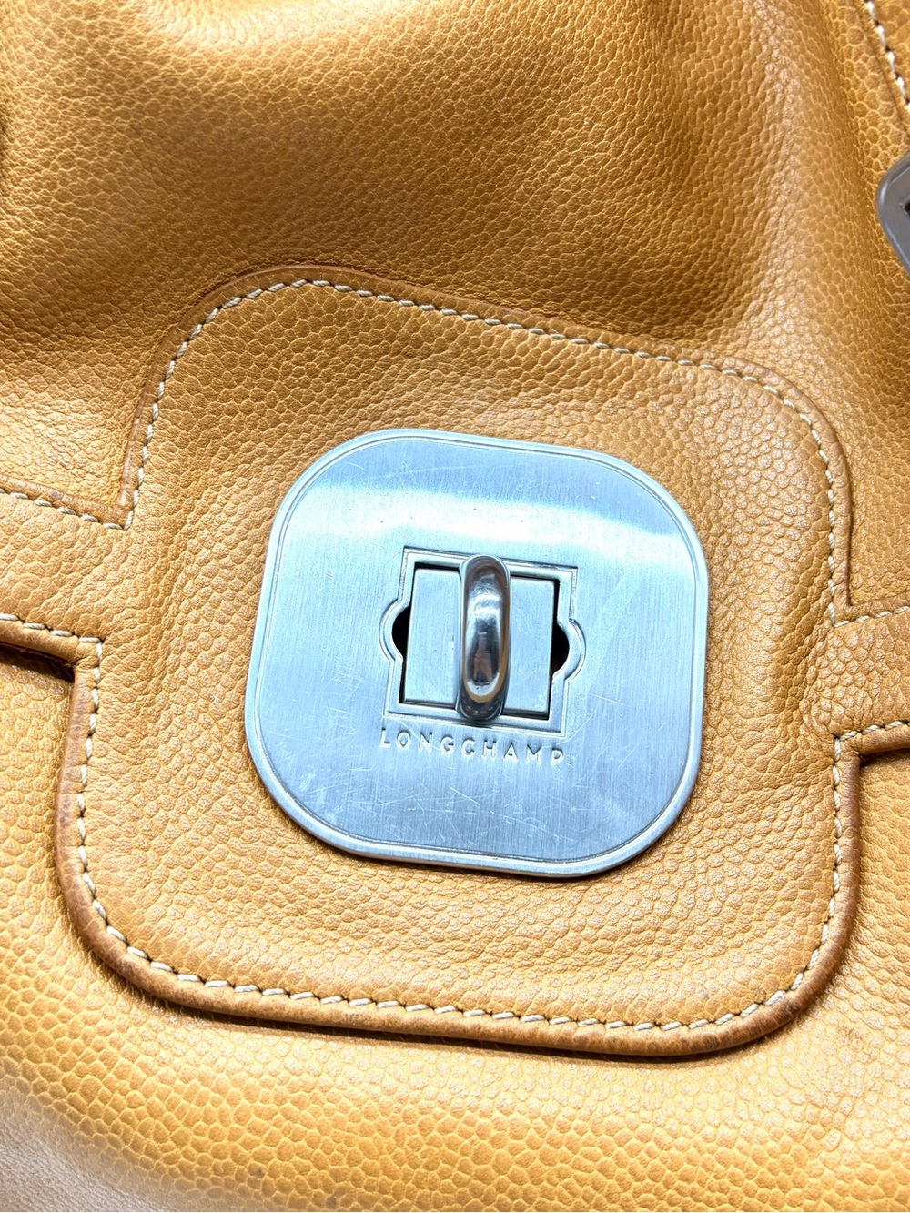 LONGCHAMP 2 Way Balzane Mustard Tan Leather Turn-Lock Shoulder Crossbody Bag Med - Picture 2 of 11